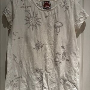 Johnny Was White Celestial Short Sleeve Tee